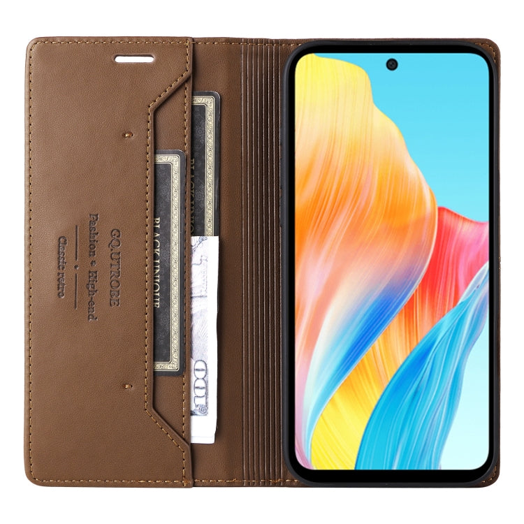 For OPPO A58 4G GQUTROBE G01 RFID Anti-theft Leather Phone Case(Brown)