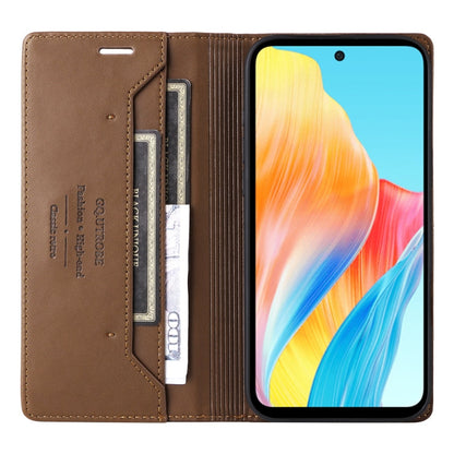 For OPPO A58 4G GQUTROBE G01 RFID Anti-theft Leather Phone Case(Brown)