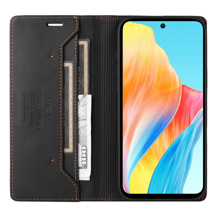 Pour OPPO A58 4G GQUTROBE G01 Étui de téléphone en cuir anti-vol RFID (Noir)