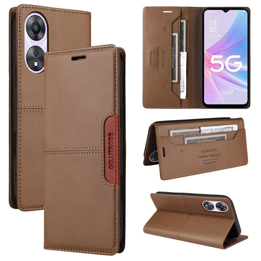For OPPO A58 5G GQUTROBE G01 RFID Anti-theft Leather Phone Case(Brown)