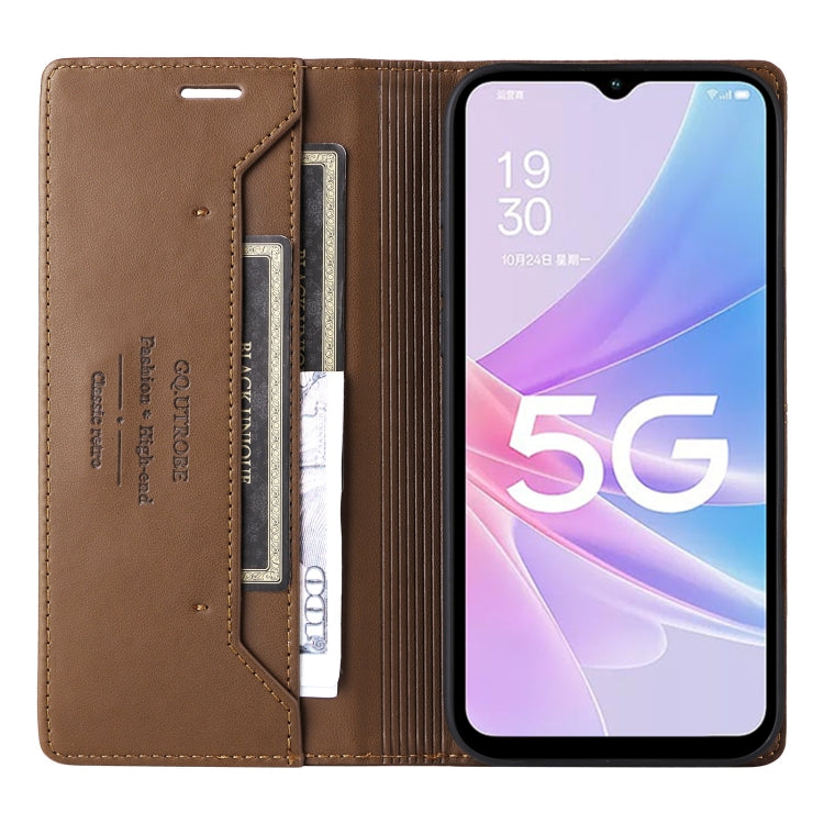 For OPPO A58 5G GQUTROBE G01 RFID Anti-theft Leather Phone Case(Brown)