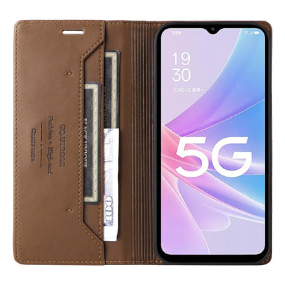 For OPPO A58 5G GQUTROBE G01 RFID Anti-theft Leather Phone Case(Brown)