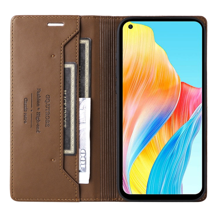 For OPPO A78 4G GQUTROBE G01 RFID Anti-theft Leather Phone Case(Brown)