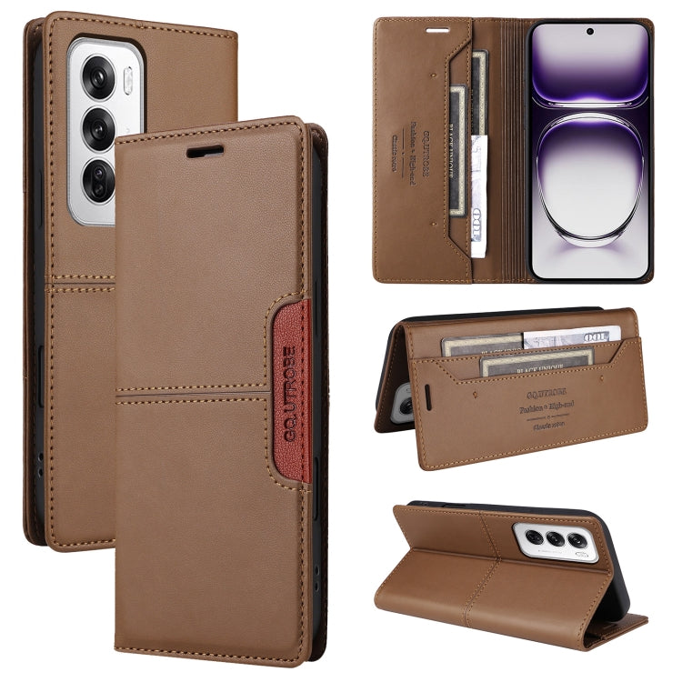 For OPPO Reno12 5G Global GQUTROBE G01 RFID Anti-theft Leather Phone Case(Brown)