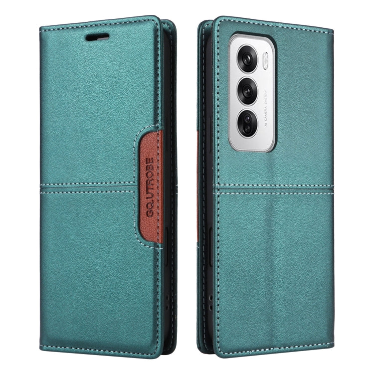 For OPPO Reno12 5G Global GQUTROBE G01 RFID Anti-theft Leather Phone Case(Green)