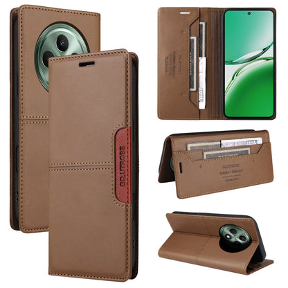 For OPPO Reno12 F 5G GQUTROBE G01 RFID Anti-theft Leather Phone Case(Brown)