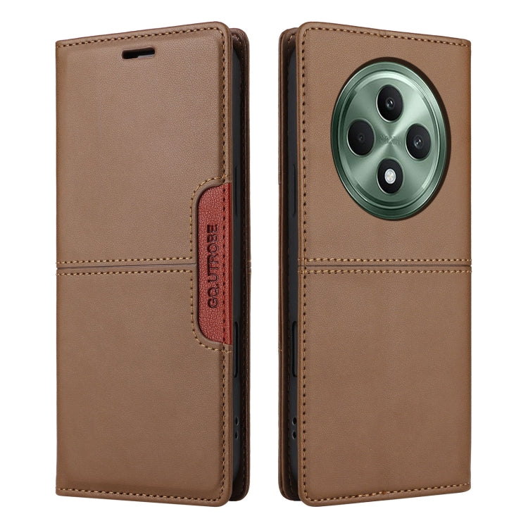 For OPPO Reno12 F 5G GQUTROBE G01 RFID Anti-theft Leather Phone Case(Brown)