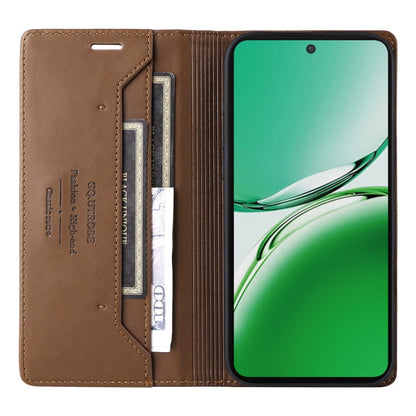 For OPPO Reno12 F 5G GQUTROBE G01 RFID Anti-theft Leather Phone Case(Brown)