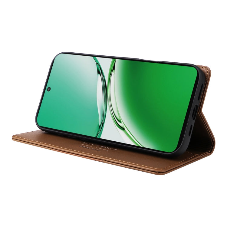 For OPPO Reno12 F 5G GQUTROBE G01 RFID Anti-theft Leather Phone Case(Brown)