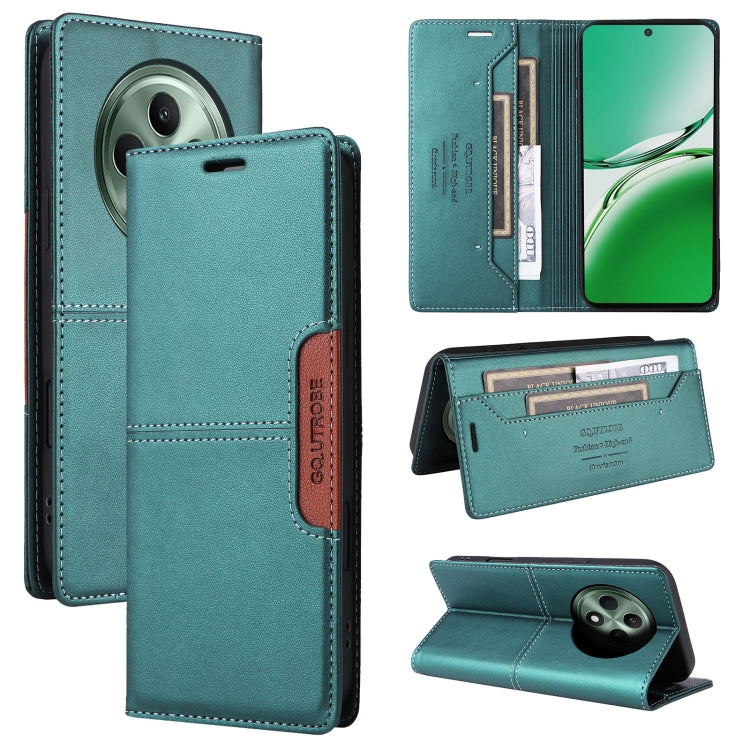 Pour OPPO Reno12 F 5G GQUTROBE G01 Étui de téléphone en cuir anti-vol RFID (vert)