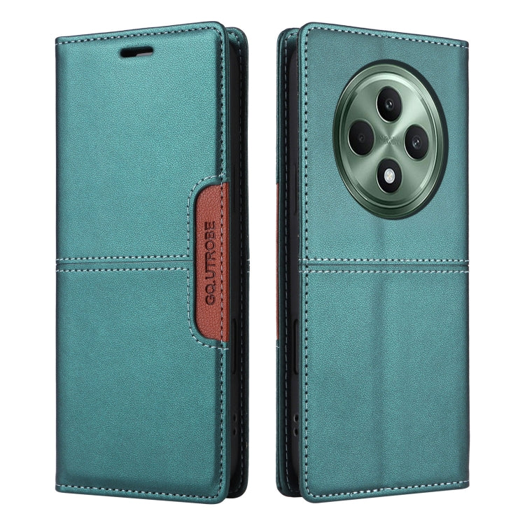 Pour OPPO Reno12 F 5G GQUTROBE G01 Étui de téléphone en cuir anti-vol RFID (vert)