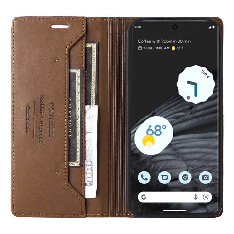 For Google Pixel 7 Pro GQUTROBE G01 RFID Anti-theft Leather Phone Case(Brown)