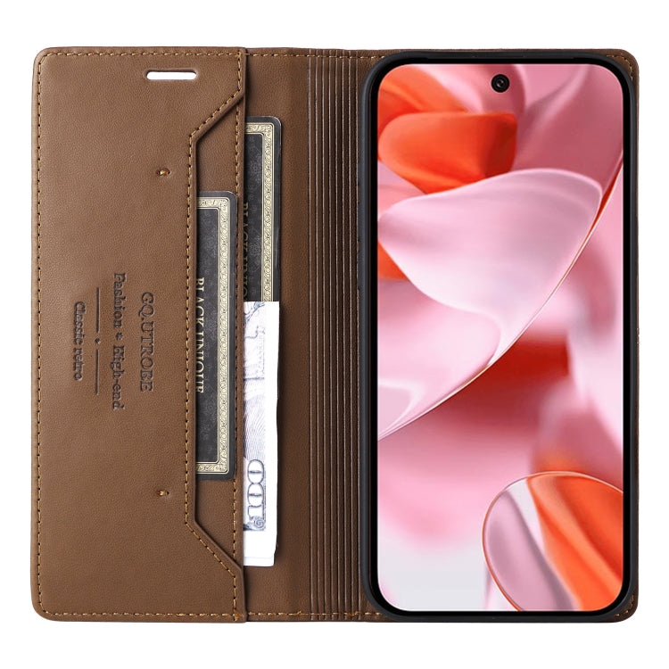 For Google Pixel 9 / 9 Pro GQUTROBE G01 RFID Anti-theft Leather Phone Case(Brown)