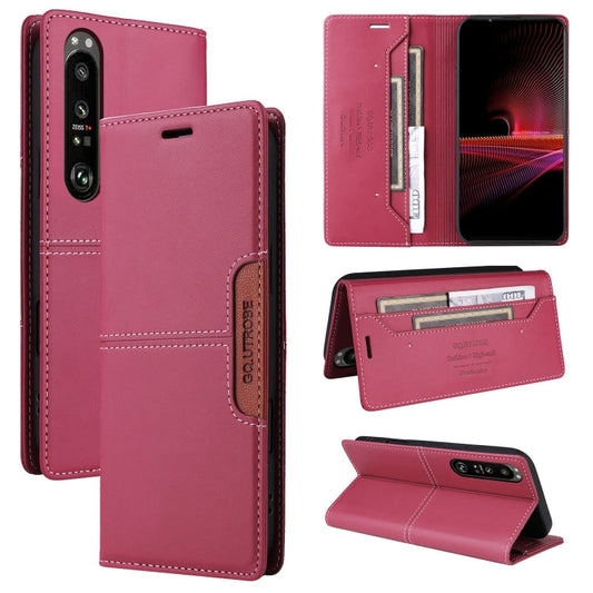 For Sony Xperia 1 III GQUTROBE G01 RFID Anti-theft Leather Phone Case(Red)