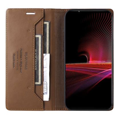 For Sony Xperia 1 III GQUTROBE G01 RFID Anti-theft Leather Phone Case(Brown)