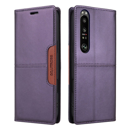 For Sony Xperia 1 III GQUTROBE G01 RFID Anti-theft Leather Phone Case(Purple)