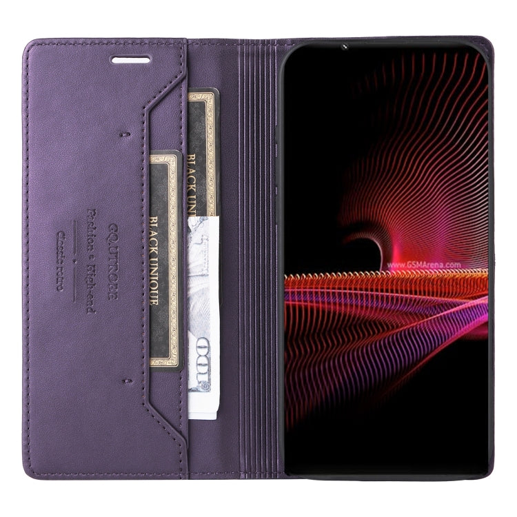 For Sony Xperia 1 III GQUTROBE G01 RFID Anti-theft Leather Phone Case(Purple)