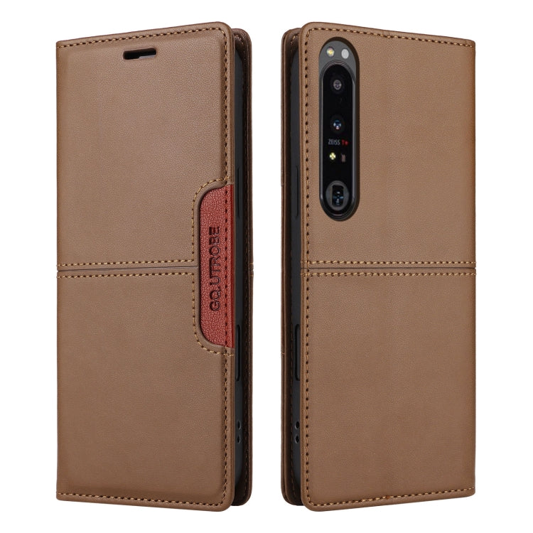For Sony Xperia 1 IV GQUTROBE G01 RFID Anti-theft Leather Phone Case(Brown)