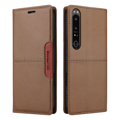 For Sony Xperia 1 IV GQUTROBE G01 RFID Anti-theft Leather Phone Case(Brown)
