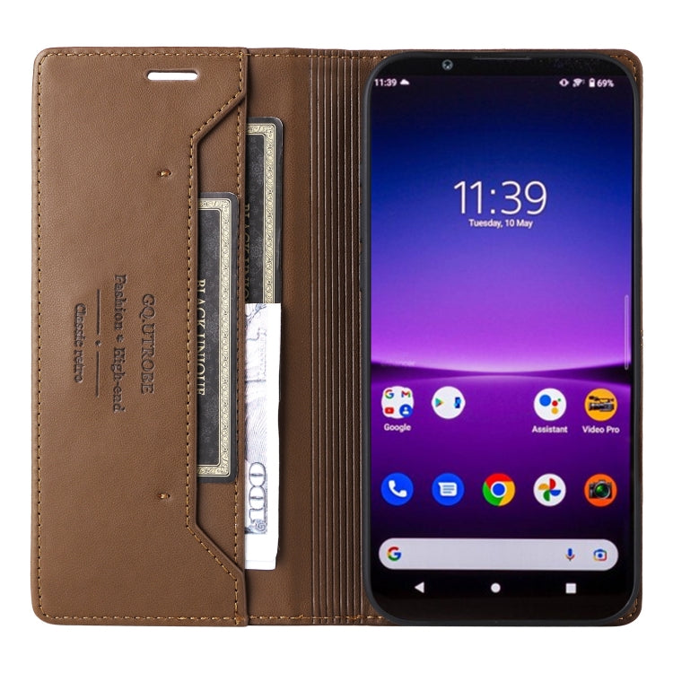 For Sony Xperia 1 IV GQUTROBE G01 RFID Anti-theft Leather Phone Case(Brown)