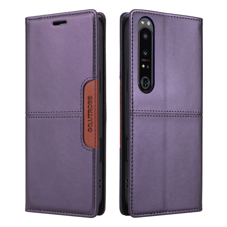 For Sony Xperia 1 IV GQUTROBE G01 RFID Anti-theft Leather Phone Case(Purple)