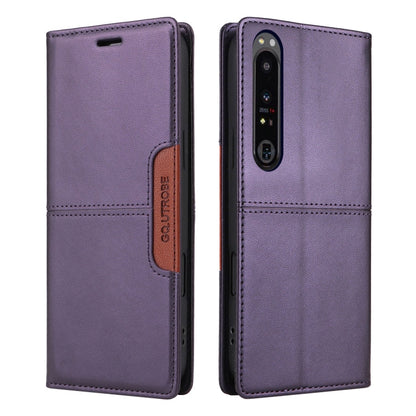 For Sony Xperia 1 IV GQUTROBE G01 RFID Anti-theft Leather Phone Case(Purple)