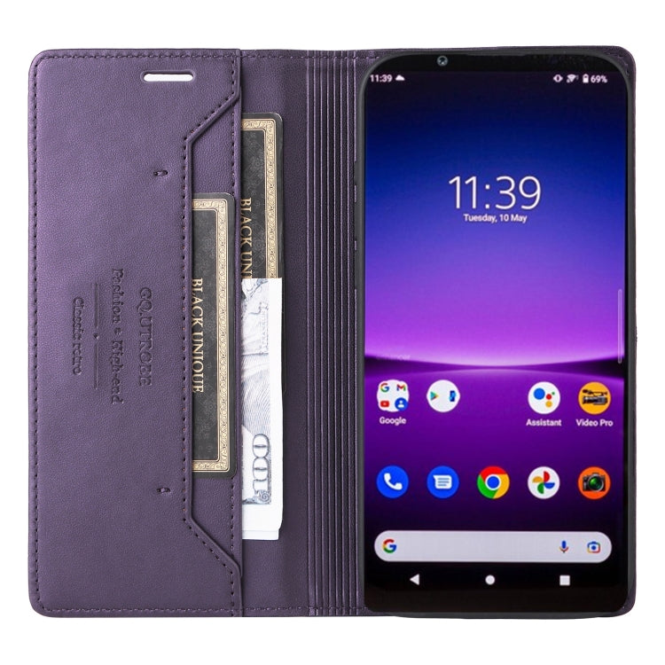For Sony Xperia 1 IV GQUTROBE G01 RFID Anti-theft Leather Phone Case(Purple)