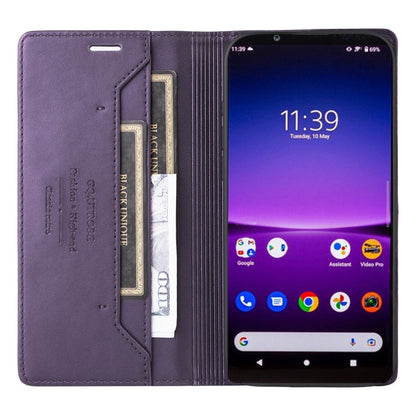 For Sony Xperia 1 IV GQUTROBE G01 RFID Anti-theft Leather Phone Case(Purple)