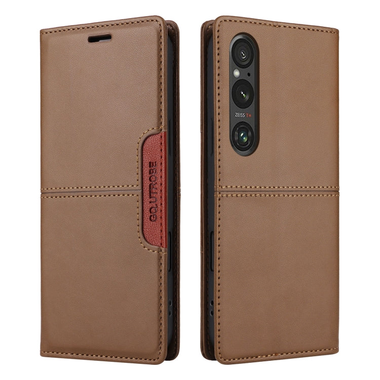 For Sony Xperia 1 V GQUTROBE G01 RFID Anti-theft Leather Phone Case(Brown)