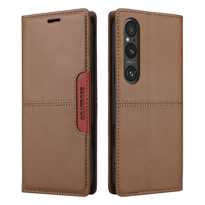 For Sony Xperia 1 V GQUTROBE G01 RFID Anti-theft Leather Phone Case(Brown)