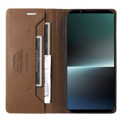 For Sony Xperia 1 V GQUTROBE G01 RFID Anti-theft Leather Phone Case(Brown)