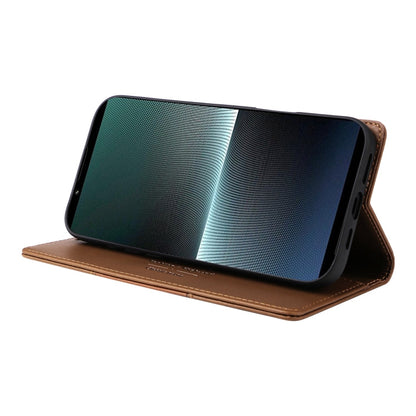 For Sony Xperia 1 V GQUTROBE G01 RFID Anti-theft Leather Phone Case(Brown)