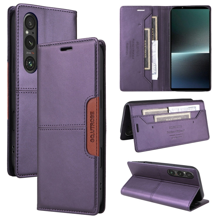 For Sony Xperia 1 V GQUTROBE G01 RFID Anti-theft Leather Phone Case(Purple)