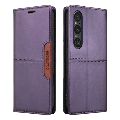 For Sony Xperia 1 V GQUTROBE G01 RFID Anti-theft Leather Phone Case(Purple)