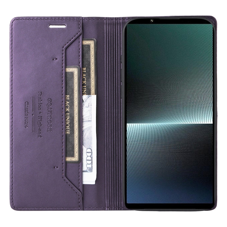 For Sony Xperia 1 V GQUTROBE G01 RFID Anti-theft Leather Phone Case(Purple)