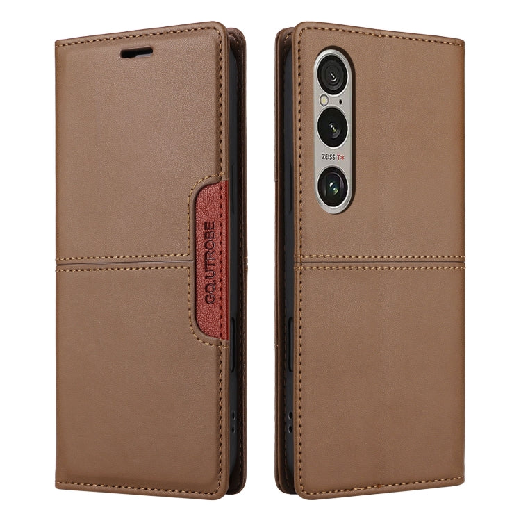 For Sony Xperia 1 VI GQUTROBE G01 RFID Anti-theft Leather Phone Case(Brown)