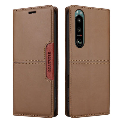 For Sony Xperia 5 III GQUTROBE G01 RFID Anti-theft Leather Phone Case(Brown)