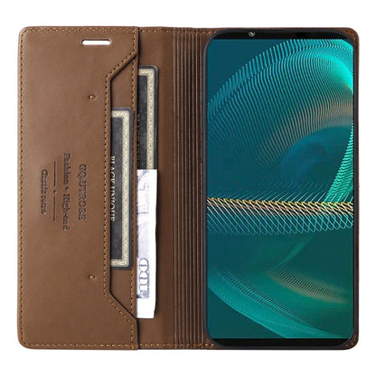 For Sony Xperia 5 III GQUTROBE G01 RFID Anti-theft Leather Phone Case(Brown)