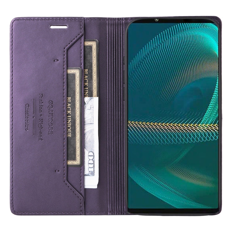 For Sony Xperia 5 III GQUTROBE G01 RFID Anti-theft Leather Phone Case(Purple)