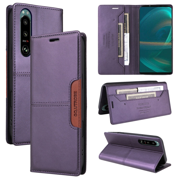 For Sony Xperia 5 III GQUTROBE G01 RFID Anti-theft Leather Phone Case(Purple)