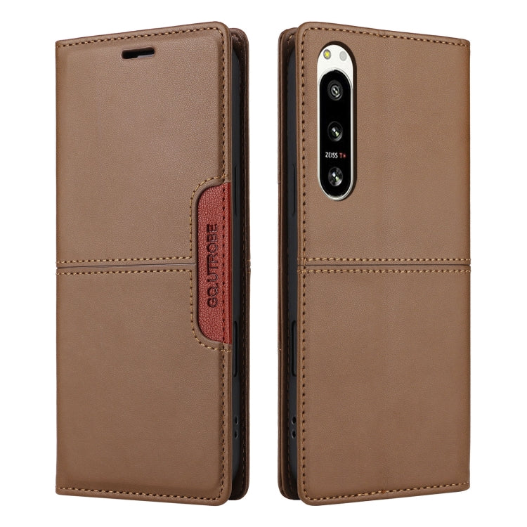 For Sony Xperia 5 IV GQUTROBE G01 RFID Anti-theft Leather Phone Case(Brown)