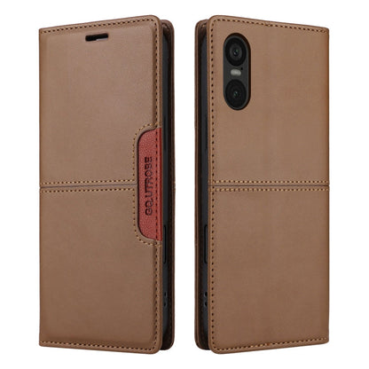 For Sony Xperia 5 VI GQUTROBE G01 RFID Anti-theft Leather Phone Case(Brown)