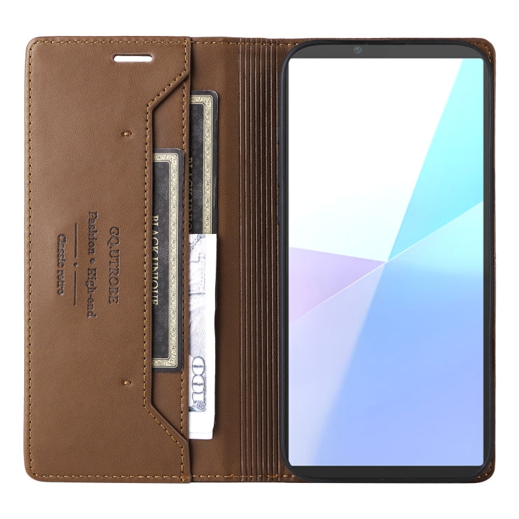 For Sony Xperia 5 VI GQUTROBE G01 RFID Anti-theft Leather Phone Case(Brown)