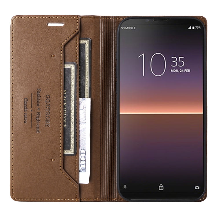 For Sony Xperia 10 II GQUTROBE G01 RFID Anti-theft Leather Phone Case(Brown)
