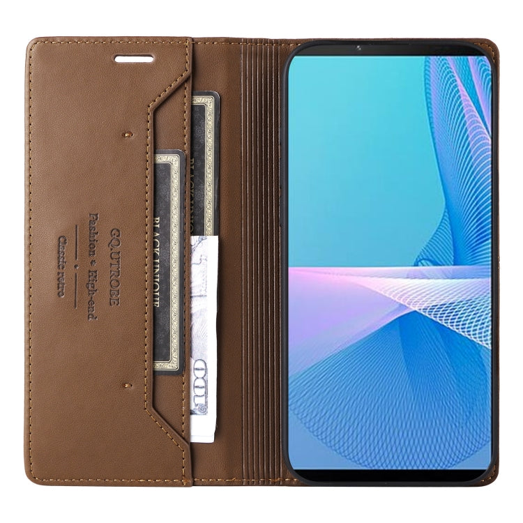 For Sony Xperia 10 III GQUTROBE G01 RFID Anti-theft Leather Phone Case(Brown)