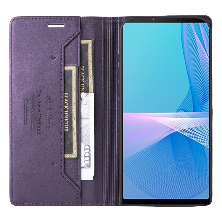 Pour Sony Xperia 10 III GQUTROBE G01 Étui de Téléphone en Cuir Antivol RFID (Violet)
