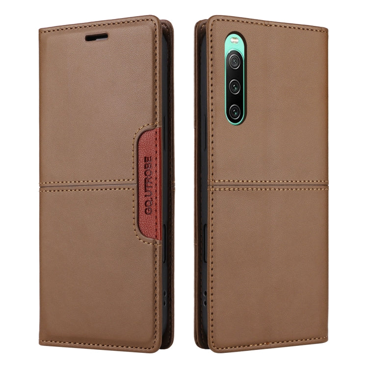 For Sony Xperia 10 IV GQUTROBE G01 RFID Anti-theft Leather Phone Case(Brown)
