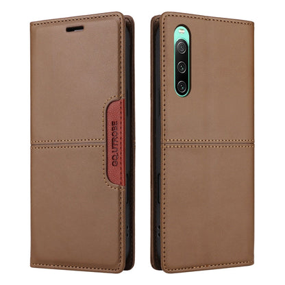 For Sony Xperia 10 IV GQUTROBE G01 RFID Anti-theft Leather Phone Case(Brown)