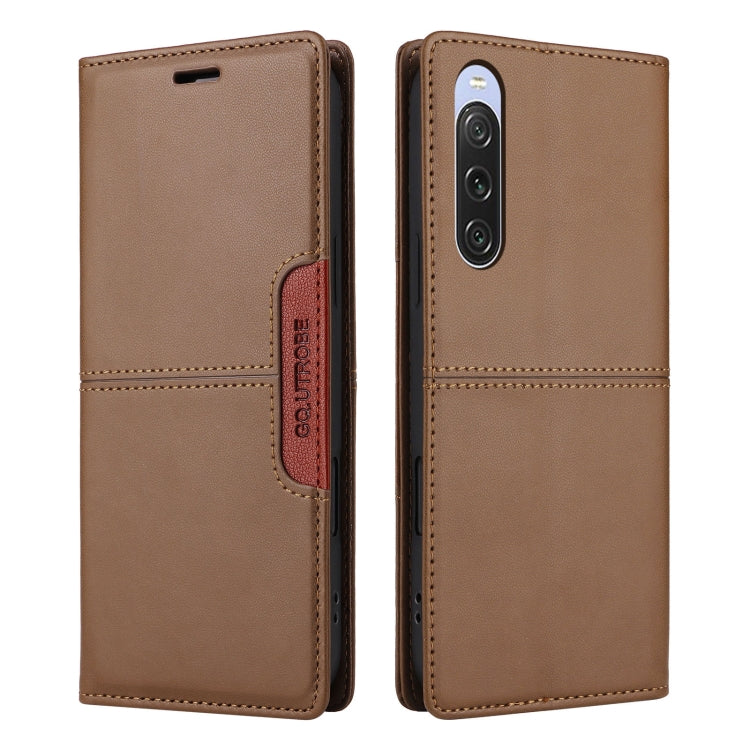 For Sony Xperia 10 V GQUTROBE G01 RFID Anti-theft Leather Phone Case(Brown)