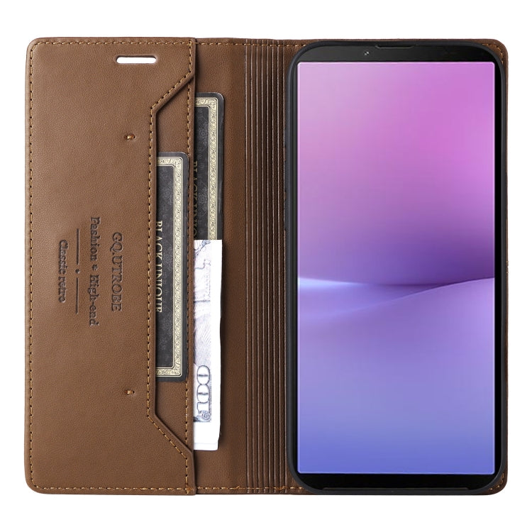 For Sony Xperia 10 V GQUTROBE G01 RFID Anti-theft Leather Phone Case(Brown)